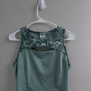 Gymshark Sage Green Patterned Cutout Athletic Tank